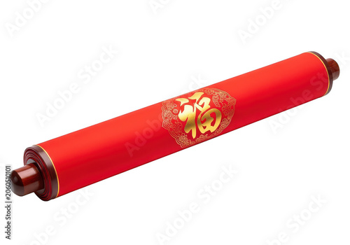 Ornate golden dragon emblem on a red scroll case