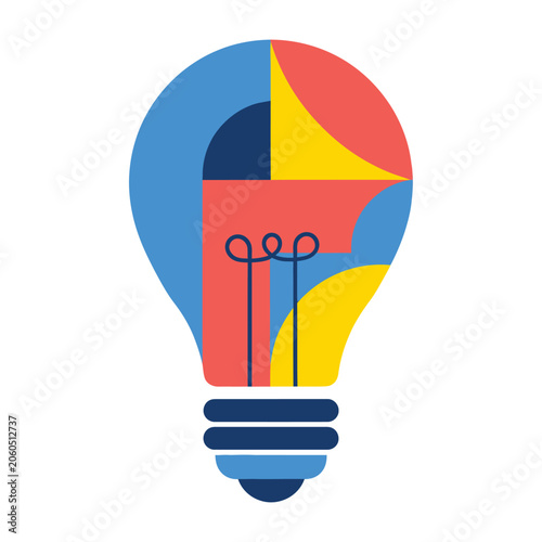Creative lightbulb symbol with colorful geometric abstract patterns