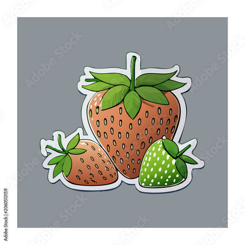 Illustration of Fresh Strawberries with Leaves