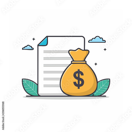 Money bag and document flat icon