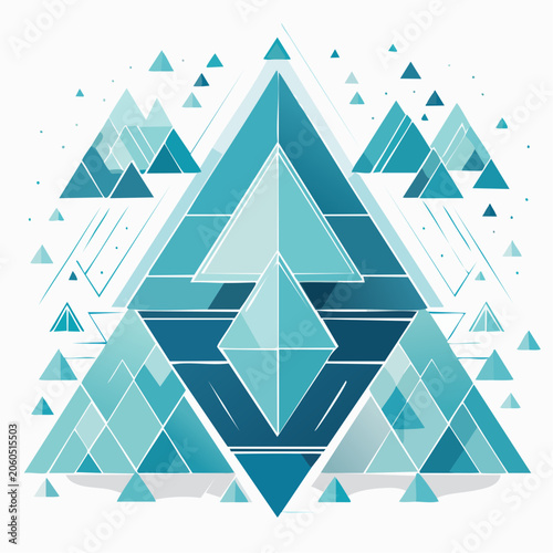 Abstract Geometric Mountain Landscape with Blue and Teal Triangles