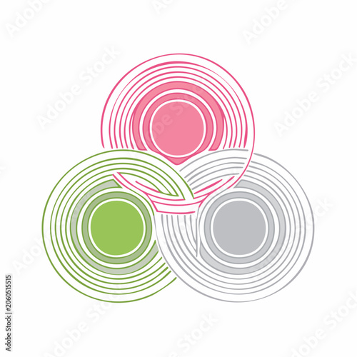 Abstract Interlocking Circles with Pink, Green, and Gray Colors