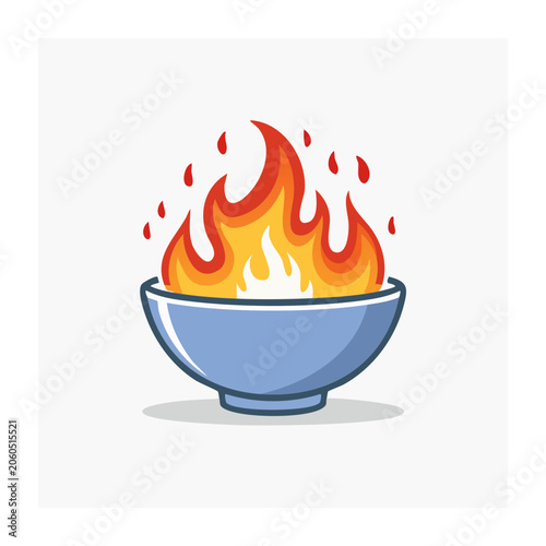 Blue bowl with burning fire and sparks illustration