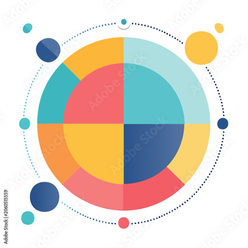 Colorful flat design pie chart with surrounding elements