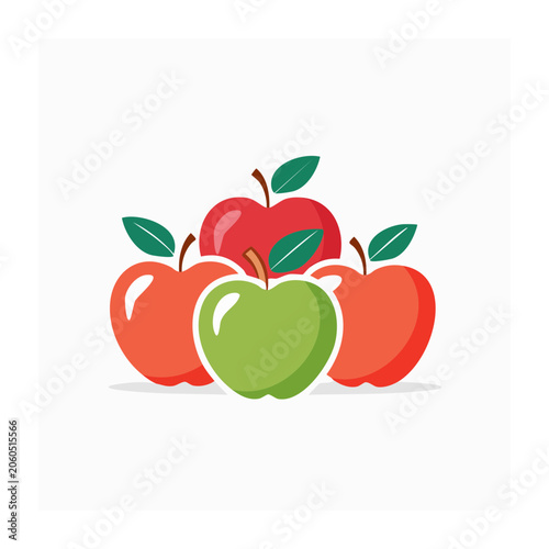Colorful Apples with Leaves Flat Illustration