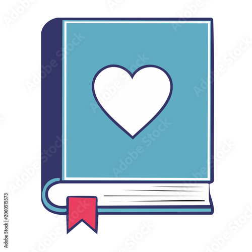 Flat design book with heart symbol and bookmark