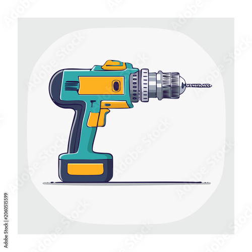 Flat design illustration of a cordless drill
