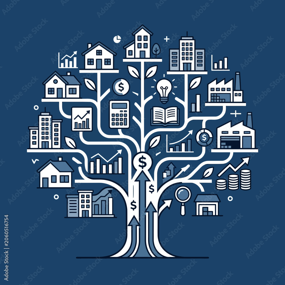 Fototapeta premium Concept Of Business Growth Symbolized By A Financial Tree Of Knowledge
