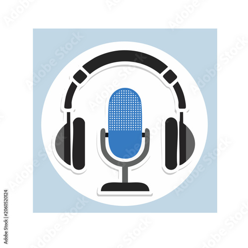 Microphone and Headphones Icon in Flat Design