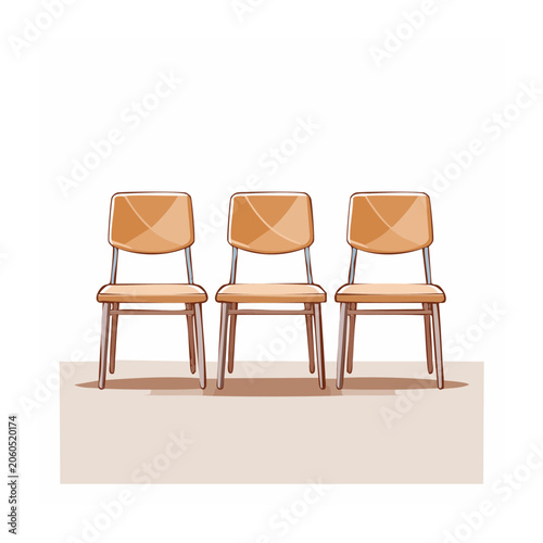 Three Wooden School Chairs in Flat Design