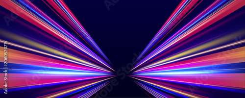 Fotografi Flowing light trails expand across a futuristic abstract scene
