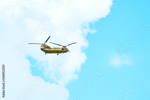 Military transport helicopter with two rotors Boeing CH-47 Chinook helicopter 
