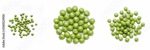 Foto Three Piles of Fresh Green Peas Isolated on White Background for Culinary Design