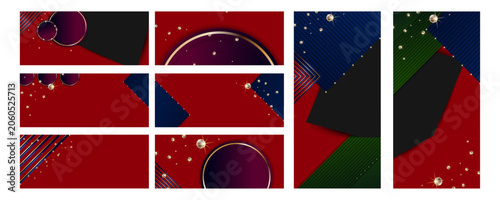 Christmas cards set Abstract gold background luxury dark blue and golden line template premium vector