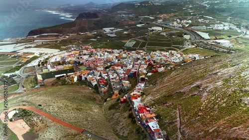 Aerial view of colorful houses in Becerril de Guia, Galdar, Gran Canaria