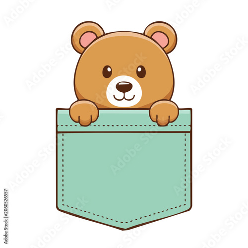 Cute cartoon bear peeking from a pocket