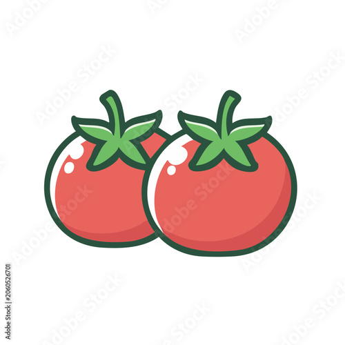 Pair of Fresh Red Tomatoes with Green Leaves Icon