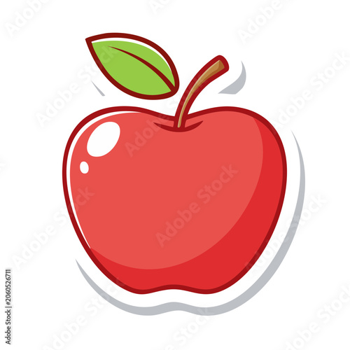 Red Apple with Green Leaf Illustration