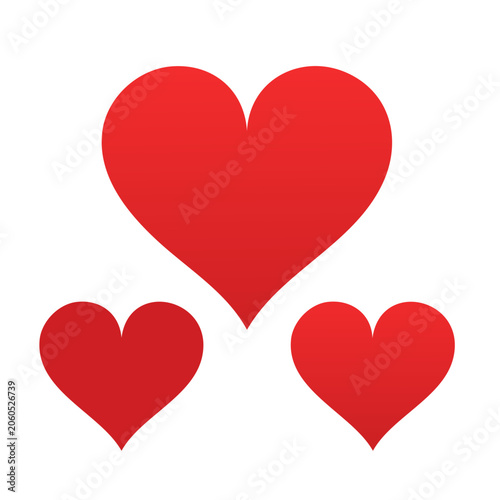 Red Hearts Icon Set on Transparent Background
