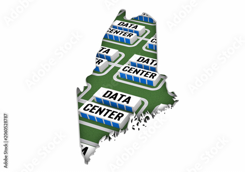 Maine ME Map Data Centers Building Development State Law Ban Regulation 3d Illustration