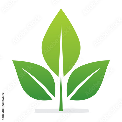 Green leaf icon with stem on transparent background