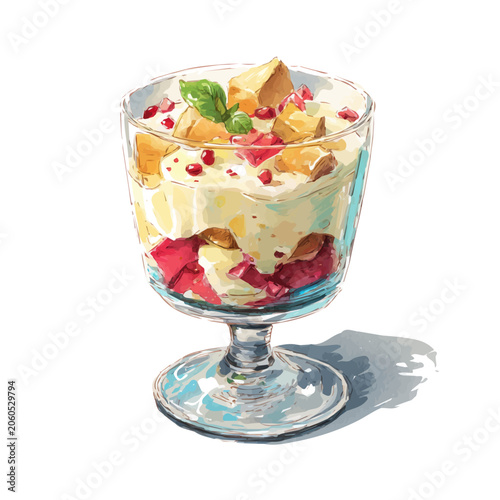 Photos Trifle, realistic watercolor artwork on white background