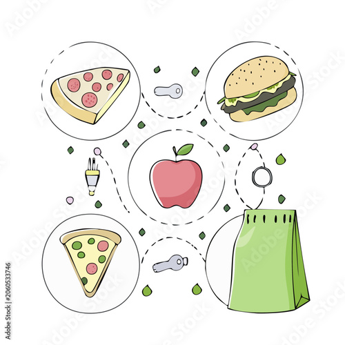 Flat design food and shopping icons set