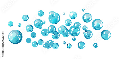 Collection of blue floating water bubbles, vector