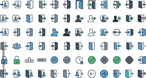 Schilderij op canvas Login and logout vector icon set with door enter exit login logout user account