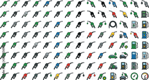 Cuadro en lienzo Generative AI vector illustration of gas station pump nozzle icon set featuring fuel dispensers petroleum drops and charging symbolsfuel