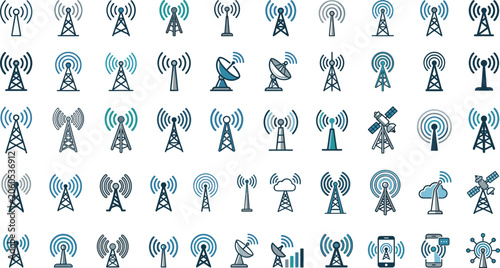 Photos Generative AI vector illustration of telecommunication tower icon set featuring