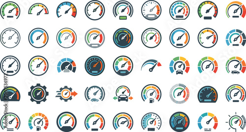 Fotografi Generative AI vector illustration of colorful speedometer and tachometer icon se