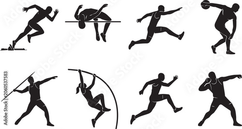 фотографія Set of track and field athlete silhouettes including sprinter high jump hurdler