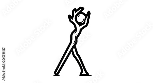 Silhouette gymnast performing a dynamic split jump against a plain background showcases flexibility and athletic prowess.