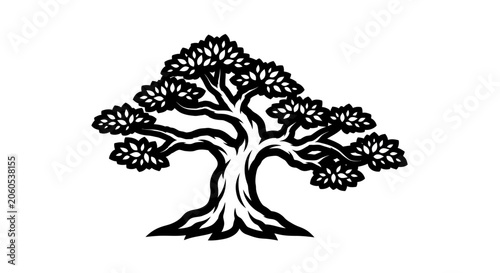 Large deciduous tree with sprawling branches and dense foliage standing alone in a natural landscape setting.