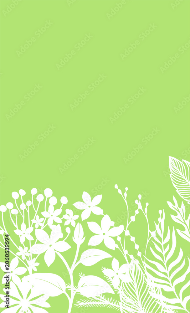 Fototapeta premium Delicate green floral frame with white flowers dandelion. Hand drawn. Not AI, vector illustration.