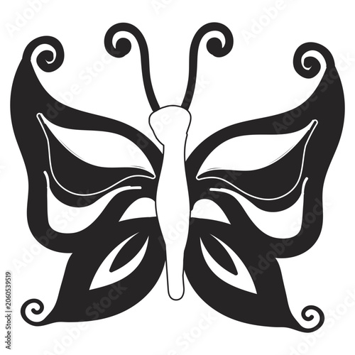 Butterfly in black and white tattoo style. Vector illustration isolated on a white background.