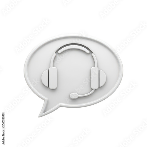 White headphones inside a speech bubble icon
