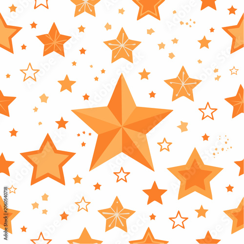 Seamless Pattern of Orange Stars on White Background