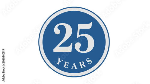 25 Years Bold Blue Circle Anniversary Logo Design on Isolated White Background