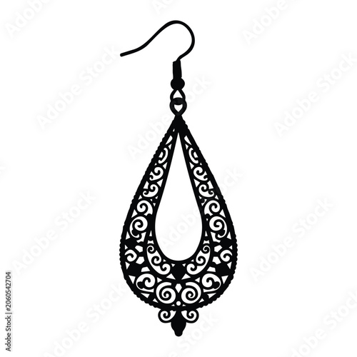 Canvastavla Ornate teardrop filigree earring vector illustration, elegant dangle jewelry accessory