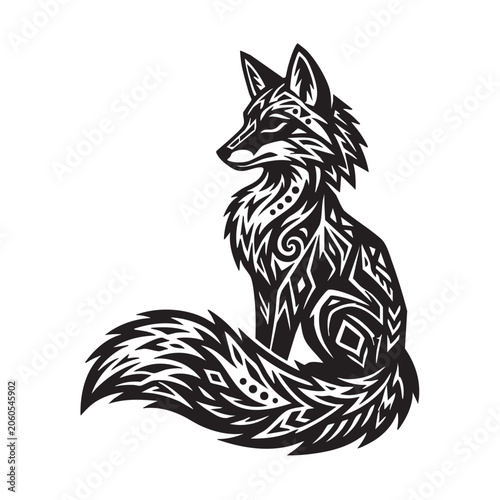 black and white cat and fox vector tattoo illustration animal logo design