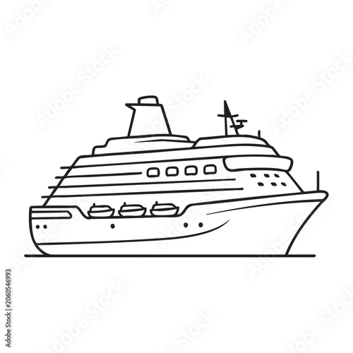 Tableau sur toile Cruise ship sailing on ocean waves as a summer vacation travel illustration with