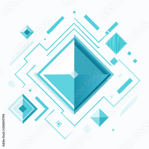 Abstract Geometric Design with Blue and White Shapes