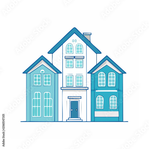 Flat design illustration of a row of houses
