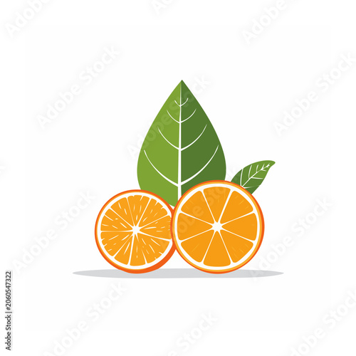 Flat design illustration of orange slices and green leaves