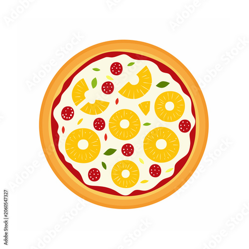 Flat Design Illustration of Pineapple and Pepperoni Pizza