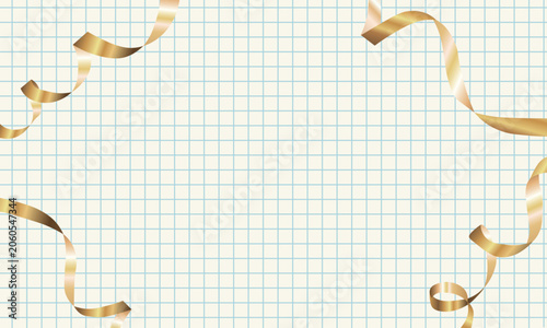 Golden festive ribbons on a checkered background