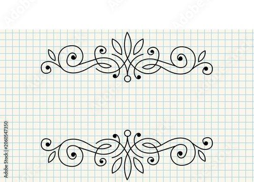 Black vintage ornaments on a checkered background