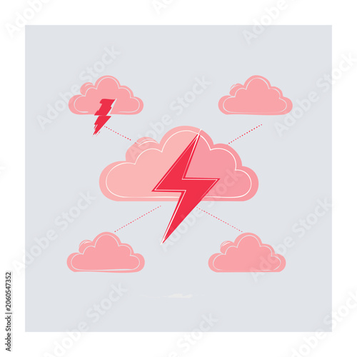 Flat Design Lightning Bolt in Clouds